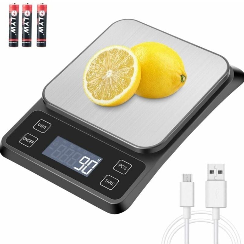 Csparkv - Balance Cuisine Balance de Précision usb Rechargeable, 10kg/1g Balance de Cuisine Electronique Acier Inoxydable, Mesure du Liquide, lcd