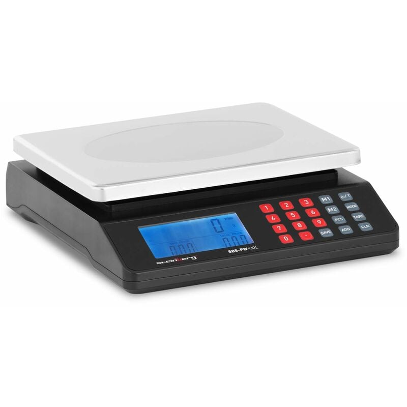 Balance de contrôle légume marche balance poids-prix balance de magasin (30 kg / 1 g, Plateau de pesée : 215 x 175 mm, Écran LCD avec deux lignes)