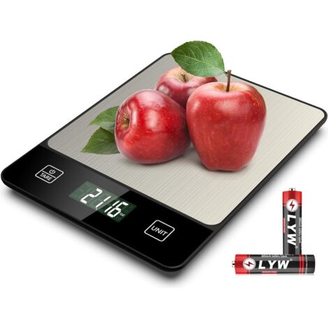 Balance de cuisine - 1 g à 10 kg - Fonction tare - Affichage LED numérique - Antidérapante et étanche - Balance de cuisine de précision (noire)-AquaForge