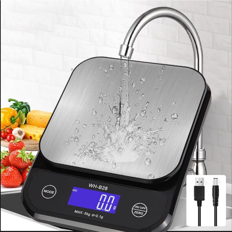 Balance de Cuisine Alimentaire Etanche IP67, Haute Précision 0,01oz/0,1g, 11lb/5kg, Lavable, Plate-forme de Pesée En Acier Inoxydable,Balance Cuisine
