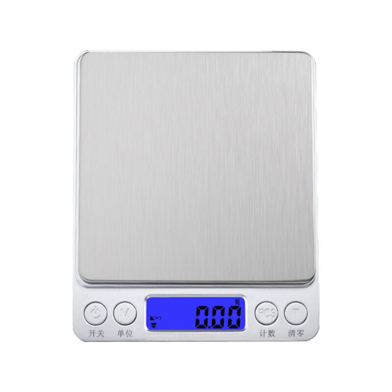 Ensoleille - Balance de cuisine domestique jusqu'à 2 kg avec intervalle de 0,1 gramme en argent