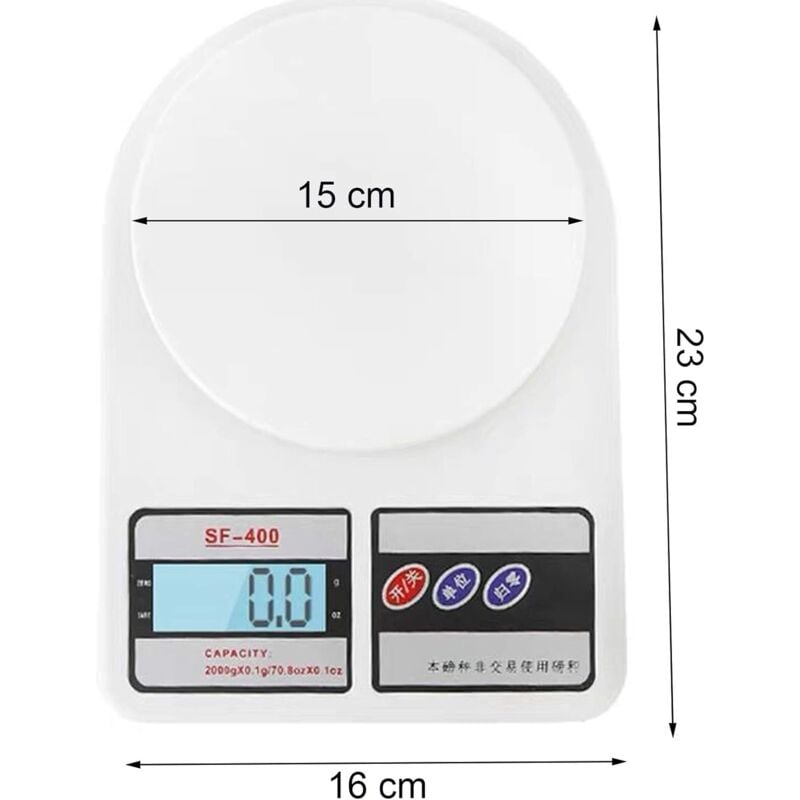 Balance de Cuisine électronique, Balance numérique de Cuisine de Haute Précision, Fonction Tare, 10kg/1g, Balance Alimentaire à écran led (Blanc) Fei
