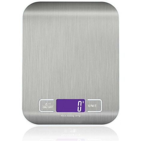Balance de Cuisine Électronique de Haute Précision 5000g/1g avec Écran LCD Rétroéclairé, 6 Unités et Fonction Tare Acier Inoxydable, Smart Digital, pour Alimentaire Multifonctionnel