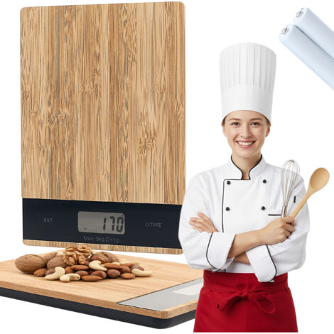 Balance de cuisine électronique de précision en bambou, 5 kg, 1 g, toucher bois