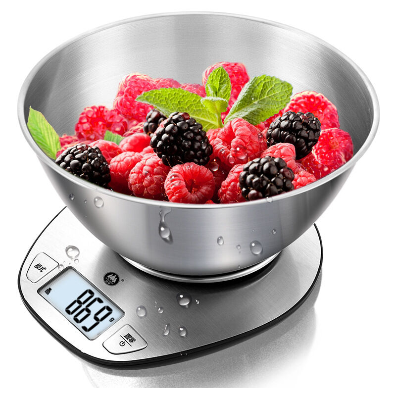 Ahlsen - Balance de Cuisine Électronique Multifonctionnelle Précise avec Grand Écran Numérique et Bol à Mélanger en Inox - 5 kg / 11lb