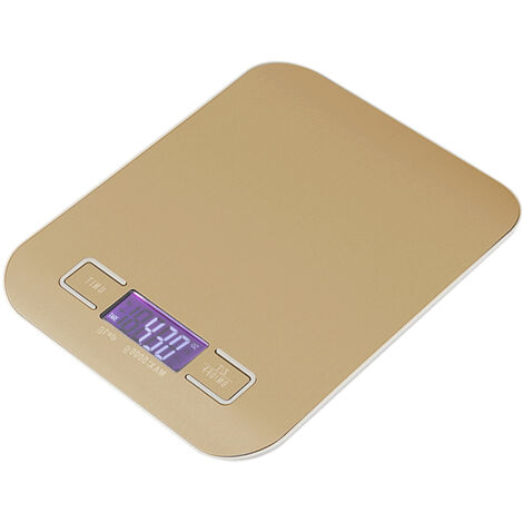 Balance de cuisine électronique numérique 5000 g/1 g en acier inoxydable avec écran LCD doré-AquaForge