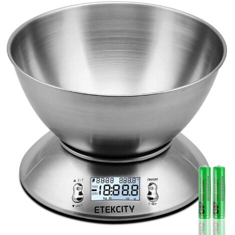 Balance de cuisine électronique numérique avec bol mélangeur en acier inoxydable, minuterie et capteur de température.-AquaForge