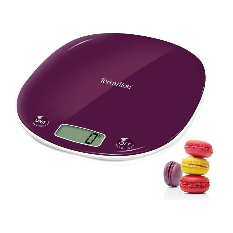 Terraillon - Balance de cuisine électronique macaron Prune - Capacité 5 Kg - Design élégant