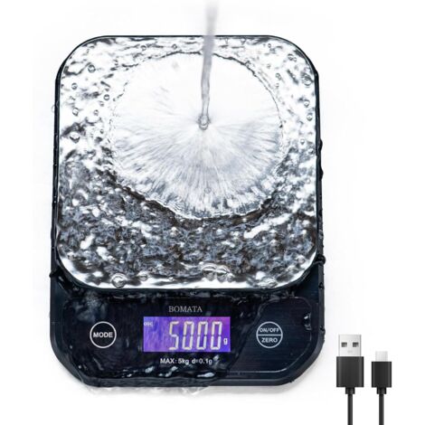 Balance de cuisine étanche, modèle 2025, haute précision (0,1 g/0,01 oz), capacité maximale de 5 kg/11 lb, lavable, rechargeable par USB, idéale pour la cuisine et la pâtisserie.-AquaForge