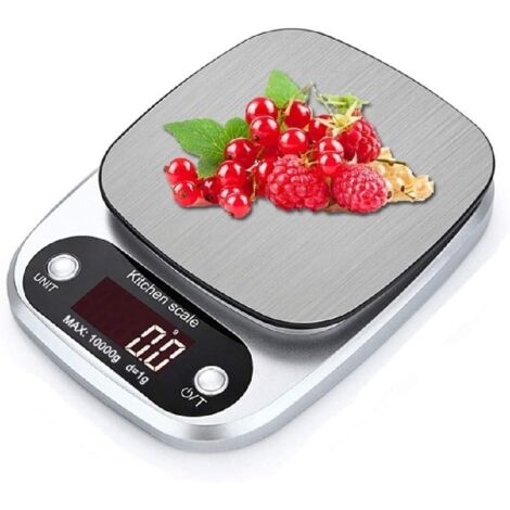 Balance de cuisine numérique 10 kg/1 g, en acier inoxydable, pour comptoir, boulangerie, poids des aliments, électronique, durable
