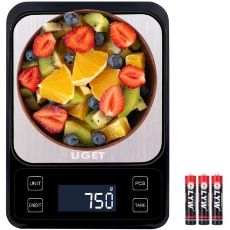 Balance de cuisine numérique, 10 kg (22 lb), pesée en grammes, onces et millilitres, idéale pour la cuisine, la pâtisserie, le suivi de poids et le comptage des portions. Boîtier étanche en acier inox