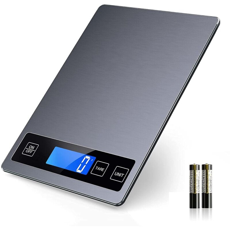 Jusch - Balance de cuisine numérique - 10 kg - Balance électronique - Avec grande surface de pesage en acier inoxydable