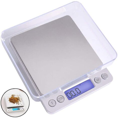Balance de cuisine numérique, balance de précision avec fonction tare 3 kg x 0,1 g, écran LCD, plateau en acier inoxydable-AquaForge