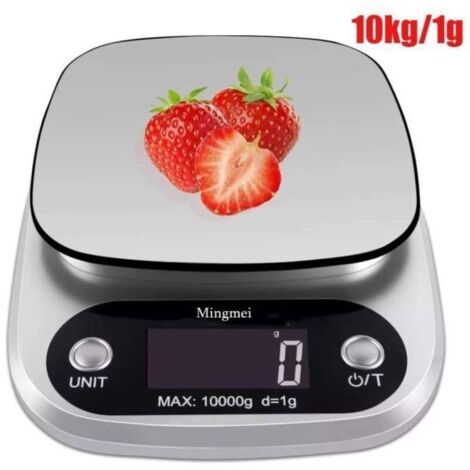 Balance de cuisine numérique - De 1 g à 10 kg - En acier inoxydable - Haute précision - Avec écran LCD et batterie incluse