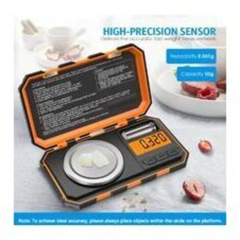 Balance de cuisine numérique de poche, précision 0,001 g (50 g/0,001 g), avec pince à épiler, fonction tare et écran LCD rétroéclairé.-AquaForge