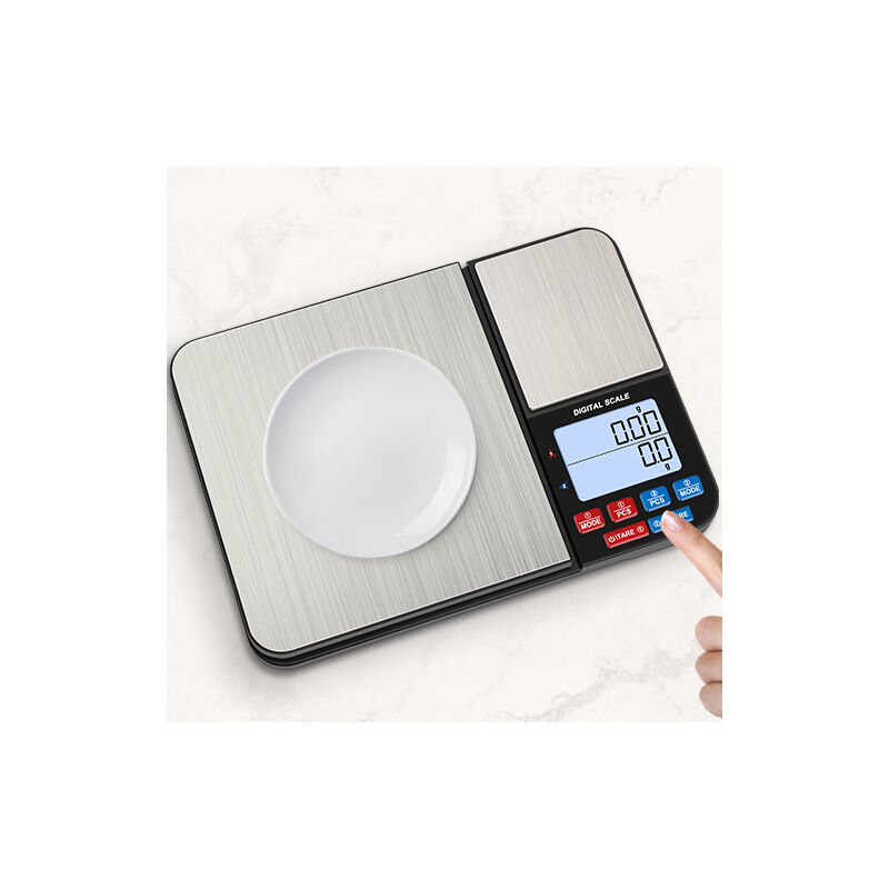 Balance de Cuisine Numérique Double Plateforme, 10kg/1g & 500g/0,01g, Balances Alimentaires de Haute Précision, 7 Unités, Fonction Tare, PCS,
