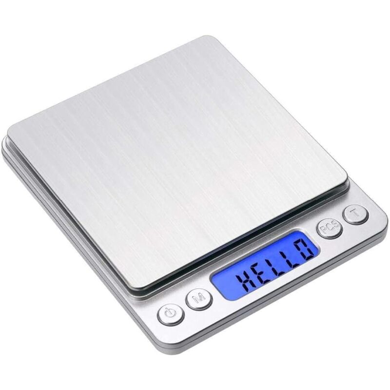Balance de cuisine numérique en grammes 500g 0.01g, balance de poche multifonctionnelle en acier inoxydable avec écran lcd rétroéclairé, argent