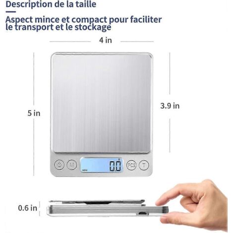 Balance de cuisine numérique rechargeable USB 3 kg/0,1 g, balance de précision électronique pour la pâtisserie