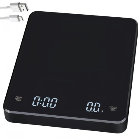 Balance de cuisine rechargeable ZSPJX en acier inoxydable avec minuteur intégré, 3 kg/0,1 g, idéale pour la cuisine, la pâtisserie et la mesure du café. Rétroéclairage haute définition.-AquaForge
