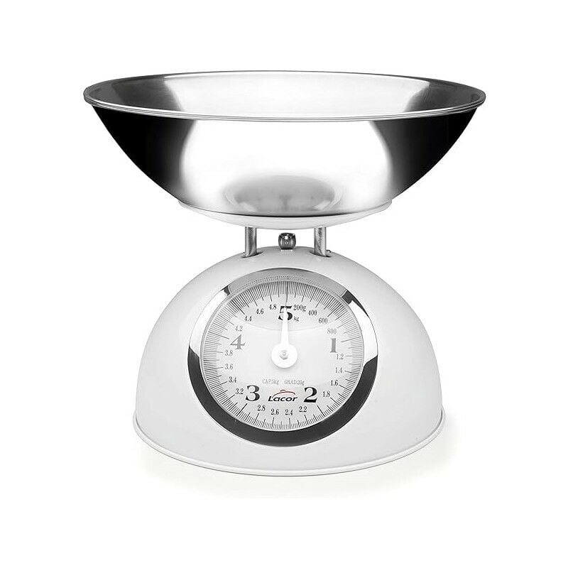 Balance de cuisine rétro, capacité 5 kg, comprend un récipient de pesée en acier inoxydable, 30x30x30 cm