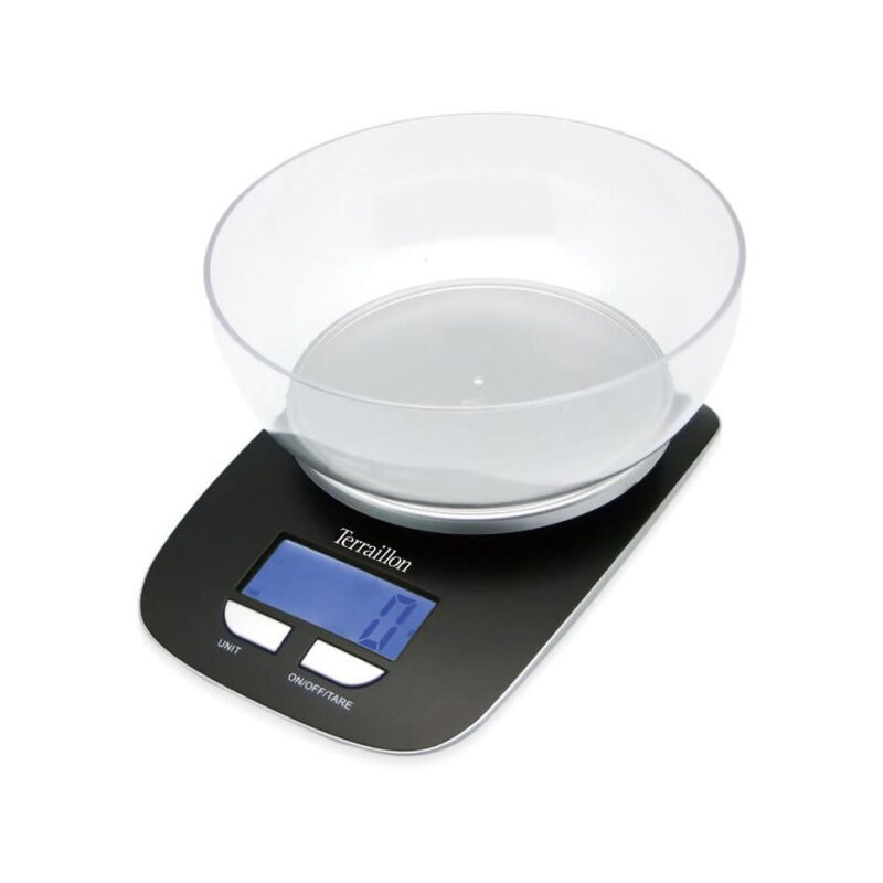 Terraillon - Balance de cuisine électronique Classic Bol - Capacité 5 kg - Ecran rétro éclairé - Bol 1,5 l