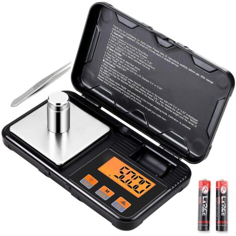 Balance de poche de précision 200 g avec écran LCD, poids d'étalonnage, fonction tare et arrêt automatique - Comprend 2 piles AAA