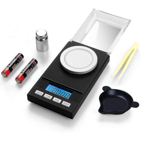 Balance de poche numérique au milligramme (0,001 g x 50 g), balance électronique pour bijoux, pièces de monnaie, rechargement et cuisine, mini balance au gramme avec poids d'étalonnage