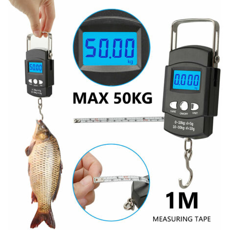 Balance de poche portable avec écran LCD numérique, poids 50 kg (110 lb) et ruban gradué inclus.