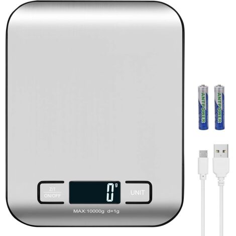 Balance d'expédition numérique, panneau en acier inoxydable, précision 10 kg/1 g, pour cuisine, alimentation, fabrication artisanale, liquides et boutique (argent noir)