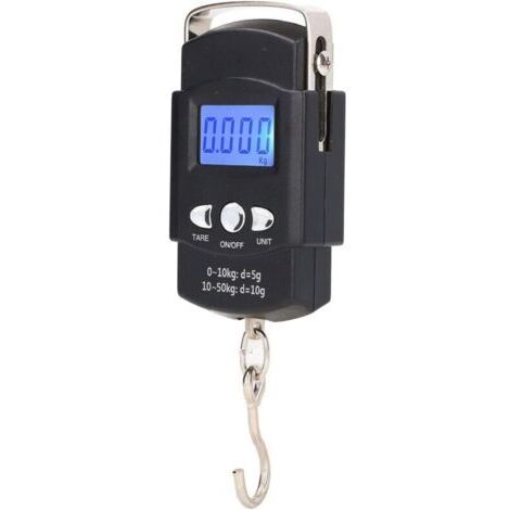 Balance électronique à Crochet, Balance de Pêche à Suspendre Numérique LCD 50 Kg, avec Ruban à Mesurer Dissimulé de 1 Mètre, pour Peser Les Bagages, Faire Les Courses, Pêcher, Unité de Mesure