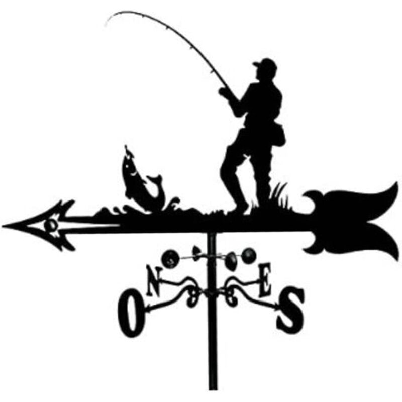 Girouette en métal, girouette de Jardin, Support de Toit de Jardin, Utilisation Facile,Pêcheur