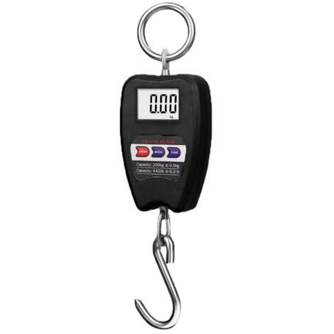 Balance électronique portable 200kg, balance à crochet de grue, balance électronique portable, balance à bagages, échelle à affichage LCD 200kg, Noir