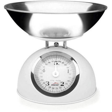 Balance Mécanique Rétro Blanche Avec Plateau En Inox - Portée 5 Kg
