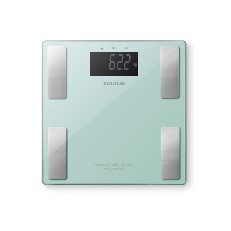 Syncro Glass Complet Intelligent pèse-personne numérique, pourcentage de graisse et d'eau, masse musculaire et osseuse, 3-180 kg, kg/lb, 28 x 28 x 2