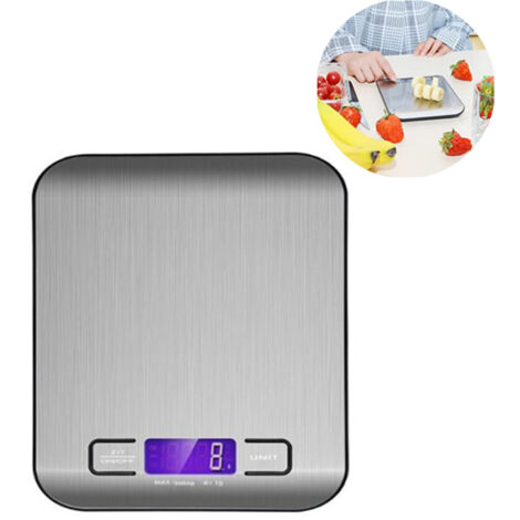 Balance numérique professionnelle - Écran LCD - Précision de 1 g - Poids maximal de 5 kg - Argent - Balance de cuisine-AquaForge