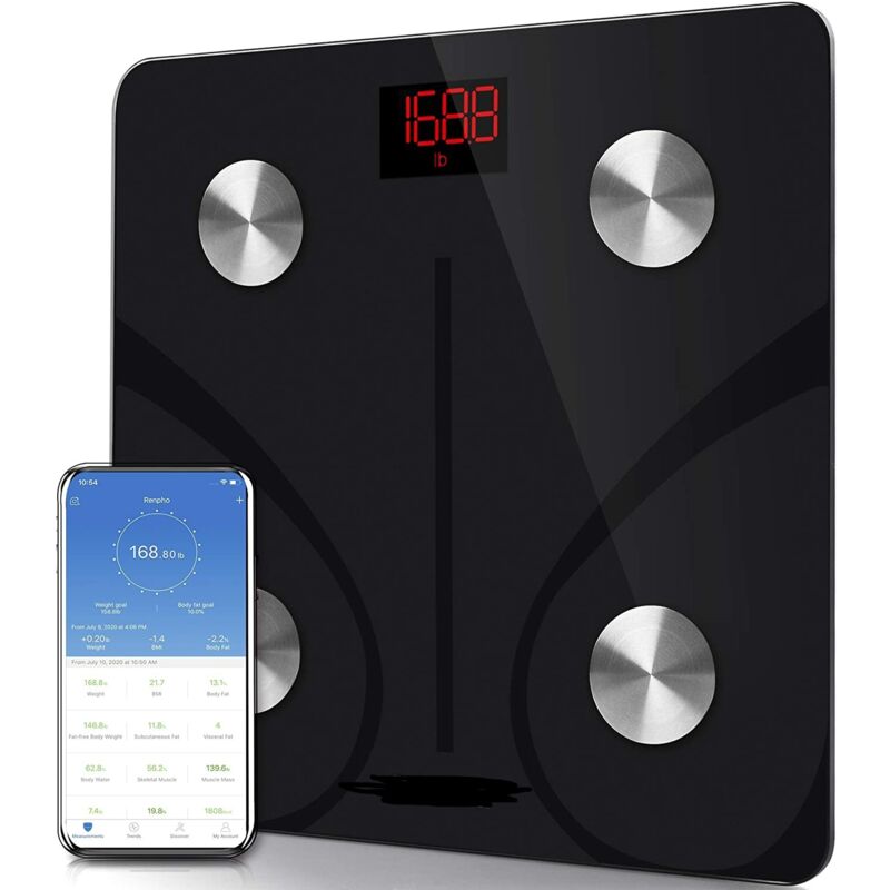 Balance Pese Personne, Balance Connectée Pèse Personne Impédancemètre, Balance Impedancemetre avec 13 Données Corporelles (BMI/Graisse