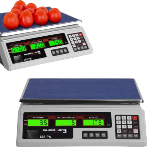 Balance poids-prix - Steinberg Systems - Nombreuses fonctions - Capacité maximale de 35 kg - blanche - LED