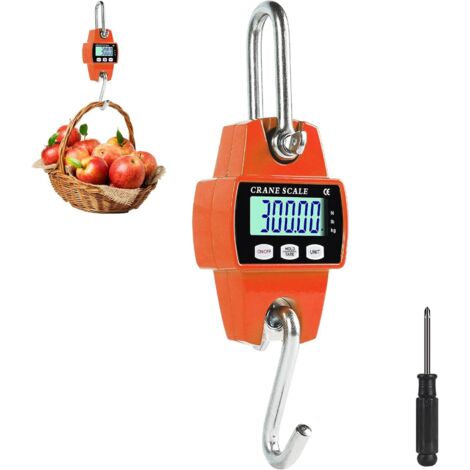 Balance Suspendue Numérique 300 KG, Balance À Grue Crochet Électronique en Aluminium avec Capteur Précis LCD Portable pour Chasse, Pêche, Ferme, L'usine, Pesage sur Quai, Orange