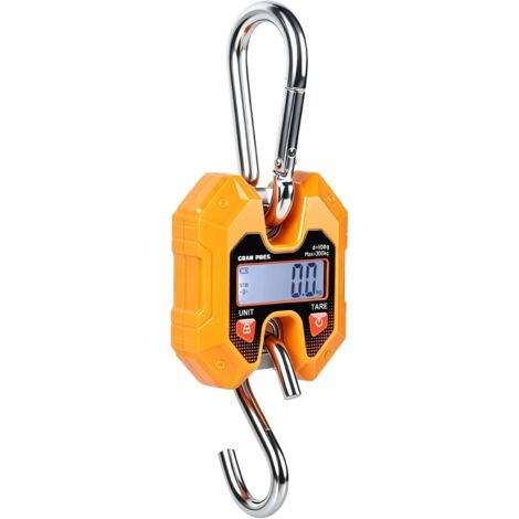 Balance Suspendue Numérique 300 KG, Peson Electronique Industriale Portable avec Crochet, pour Chasse, Pêche, Ferme, L'usine, Bagage, Pesage sur Quai, Orange