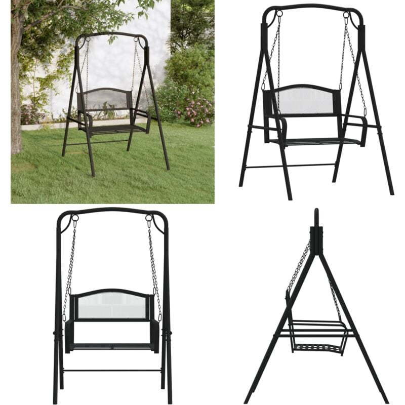 Balancelle 124 cm Noir Acier - Balancelle Jardin - Chaise Suspendue - Banc Jardin - Mobilier De Jardin - Meubles Exterieur - Home & Living