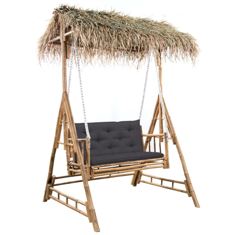 Balancelle 2 places feuilles de palmier et coussin 202cm Bambou