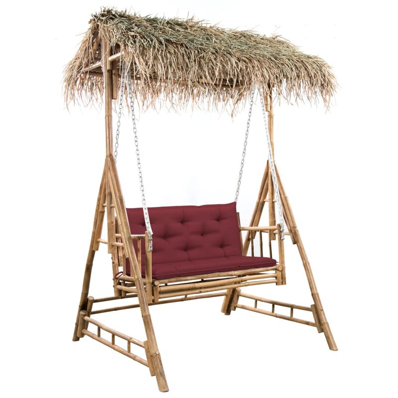 Balancelle 2 places feuilles de palmier et coussin 202cm Bambou vidaXL - Rouge bordeaux