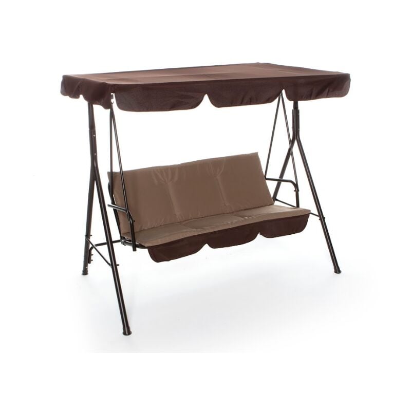 Balancelle 3 places avec structure en fer et tissu marron - Campania