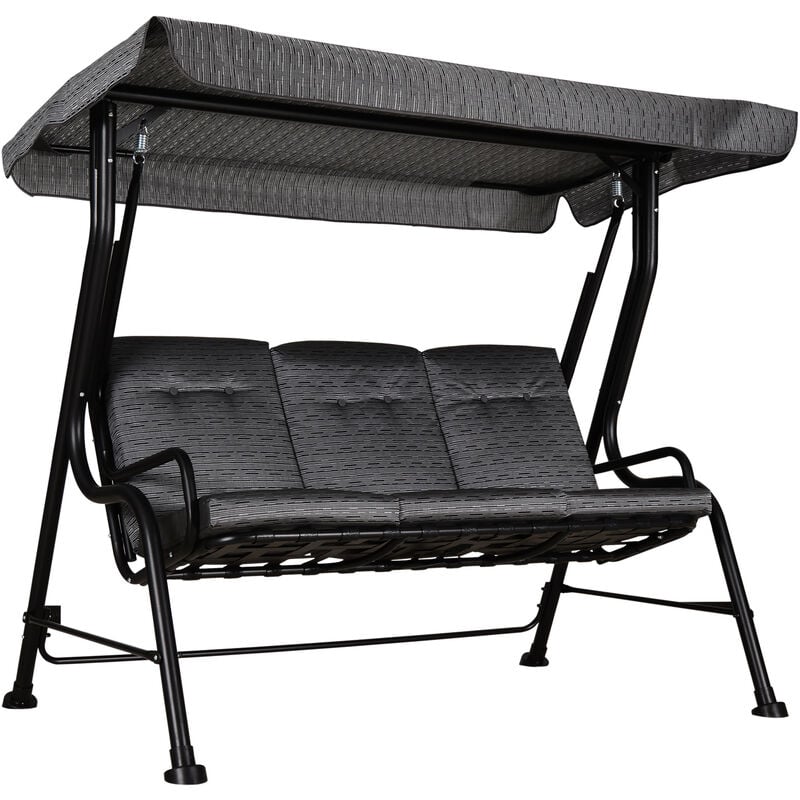 Outsunny - Balancelle de jardin 3 places grand confort toit inclinaison réglable épais coussins amovibles polyester acier époxy gris noir