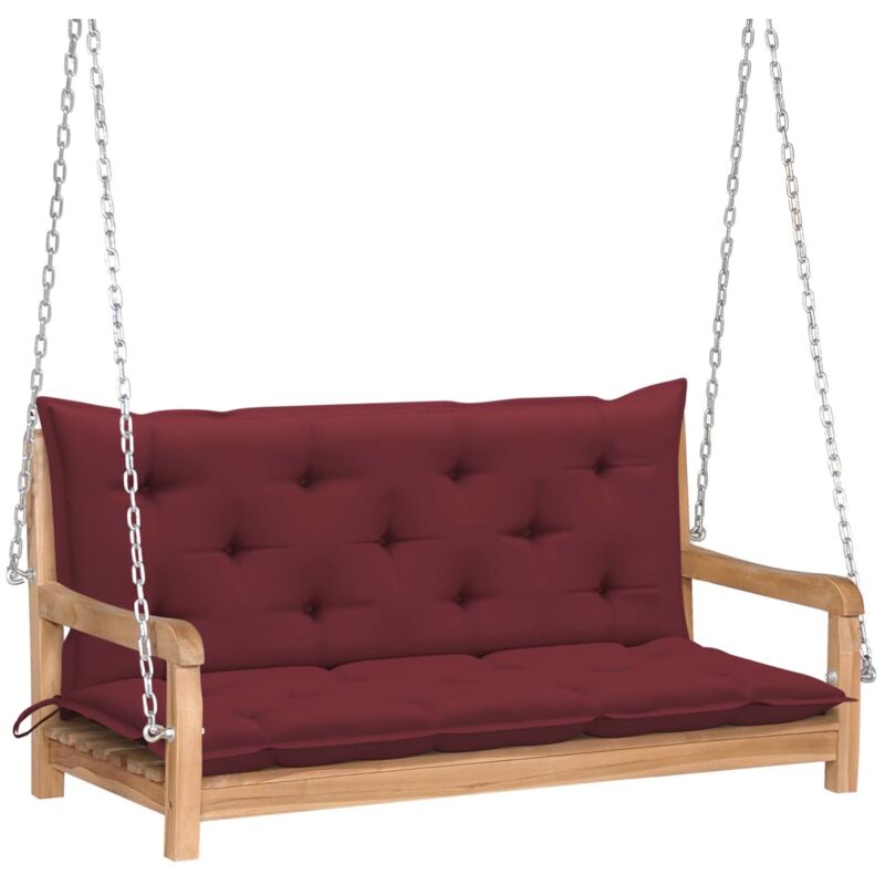Balancelle avec coussin rouge bordeaux 120 cm Bois de teck