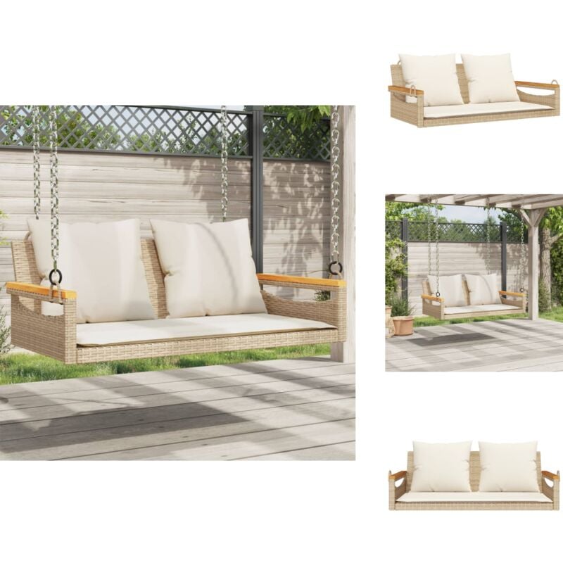 Balancelle avec coussins beige 109x62x40 cm résine tressée - Balancelle De Jardin - Banc De Jardin - Chaise Suspendue - Fauteuil Extérieur - Relax