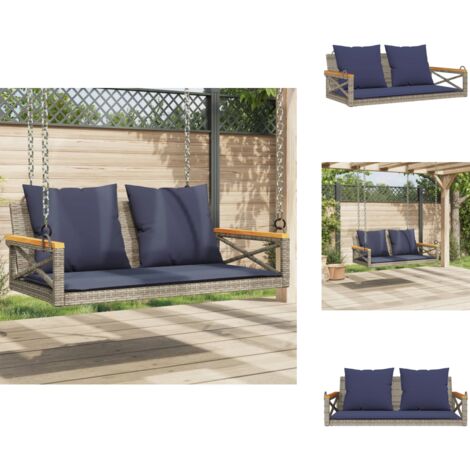 Balancelle avec coussins gris 109x62x40 cm résine tressée - Banc De Balançoire - Bancs De Balançoire - Balancelle - Balancelles