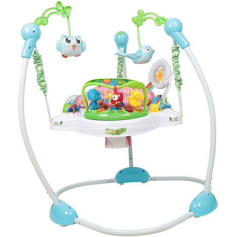 Balancelle bébé Transat Balancelle Bébé Chaise Berceuse pour Bébé Trampoline avec Jouets Educatif musique légère，bleu