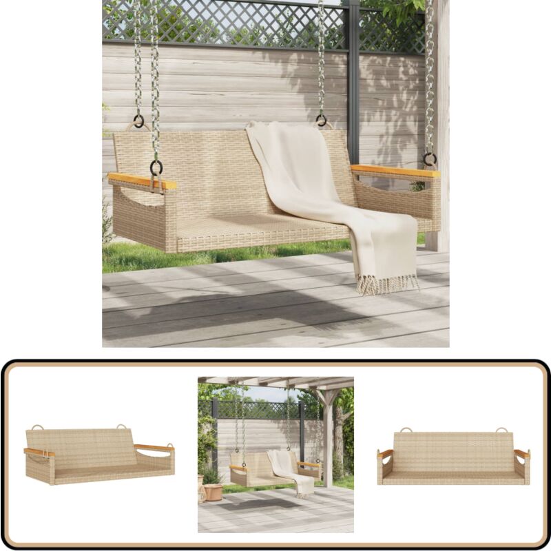 Balancelle beige 109x62x40 cm résine tressée - Balancelle Jardin - Chaise Suspendue - Fauteuil Extérieur - Mobilier De Jardin - Relaxant