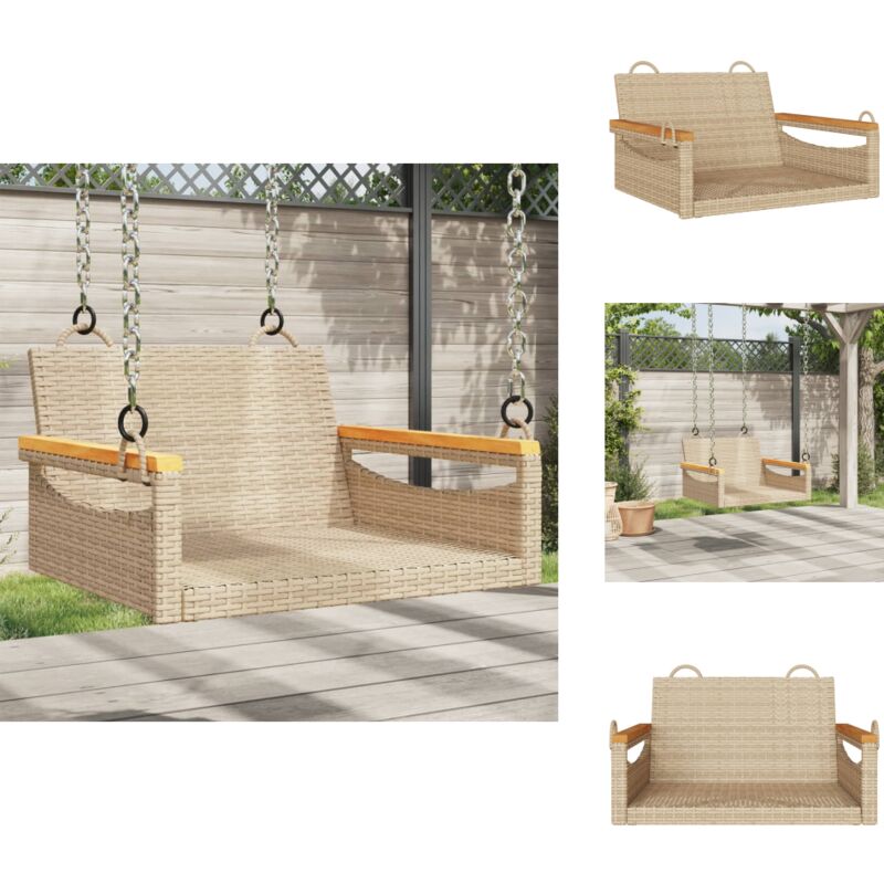 Balancelle beige 63x62x40 cm résine tressée - Balancelle De Jardin - Chaise Suspendue - Fauteuil Extérieur - Mobilier De Jardin - Relaxant